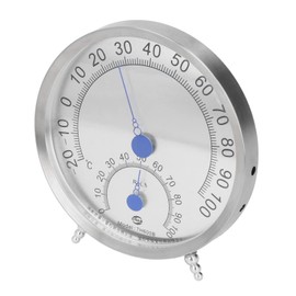Round Thermometer Stainless Steel Outdoor Thermometer Large Steel Outdoor Thermometer Hygrometer Waterproof Large Weather Thermometer Heat Resistant (with Bracket)