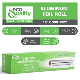 [2 Pack] Heavy Duty Food Service Aluminum Foil Roll (18 inch x 500 FT) with Sturdy Corrugated Cutter Box - Great for Grill Use, Kitchen Wrap, Foil Wrap, Cooking, Cleaning by EcoQuality