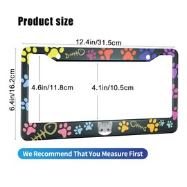 HOSNYE Colorful Cat Lovers License Plate Frame Black 2 Pcs Fish Bone Paw Print Metal Cute Licenses Plates Frames Licenses Plate Covers Car Tag Frame for Women Men US Vehicles