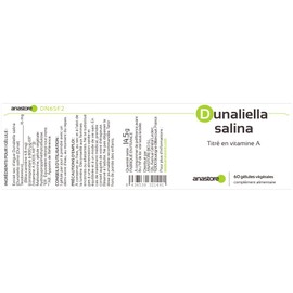 Vitamins A (Rétinol) x 16 mg / 60 Capsules * Dry Extract from Dunaliella Algae, 30 % Titred from SEL carotene * Eyes, Skin, Immune, Vegan