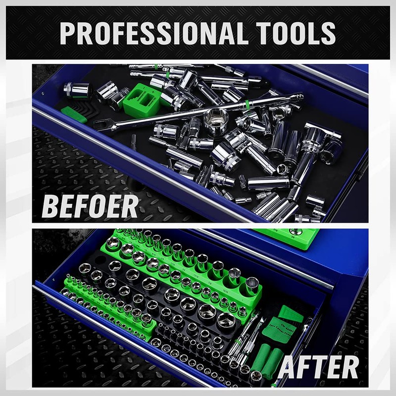 Magnetic Socket Organizer Set, 6-piece 1/4", 3/8", 1/2" SAE &