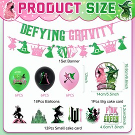 Pink and Green Party Decorations Defying Gravity Banner Crown Witch and Princess Toppers for Cakes with Pink and Green Balloons for Witch Theme Party Supplies