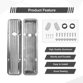 GESEXI 15" Valve Covers,Polished Fully Finned Aluminum Valve Cover with Oval Air Cleaner Kit Compatible with Small Block 58-86 Tall.