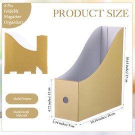 Pasimy 8 Pack Magazine File Holders Cardboard Foldable Magazine Organizer Vintage Gold Kraft File Document Books Storage Boxes for Family School Office Desk Supplies