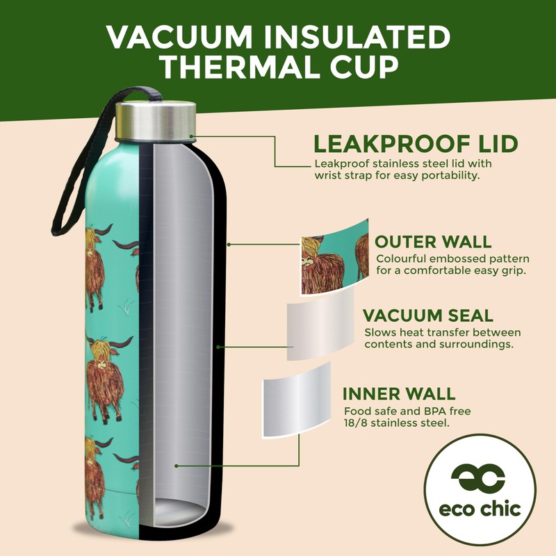 Eco Chic Reusable Thermal Bottle Stainless Steel Leakproof Insulated Water