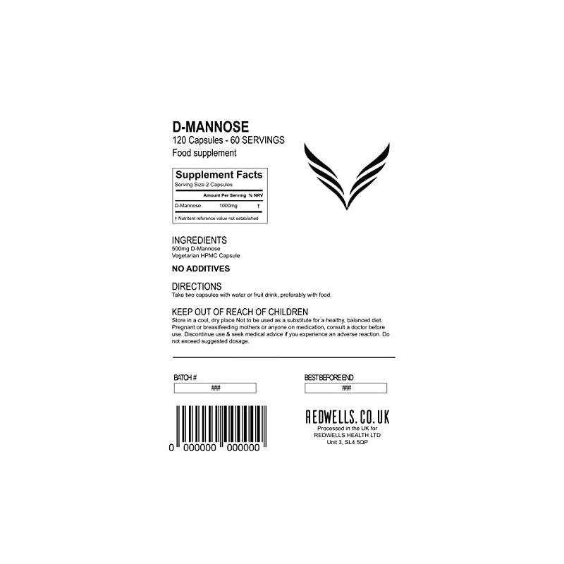 REDWELLS D Mannose Capsules - UTI Support - 1000mg Per