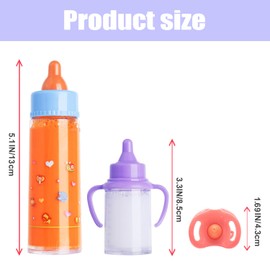 JINJUMEI 4 Stück Puppenflasche Mit Milch und 2 Stück Puppenschnuller, Magische Flasche mit verschwundenem Milch oder Saft, Simulation Puppenzubehör für Babypuppen, Spielpuppen