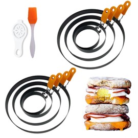 Stainless Steel Egg Rings - 8 Pack, 8" Omelet, 6" Pancake, 4" & 3.5" Egg Muffin Rings with Oil Brush & Separator