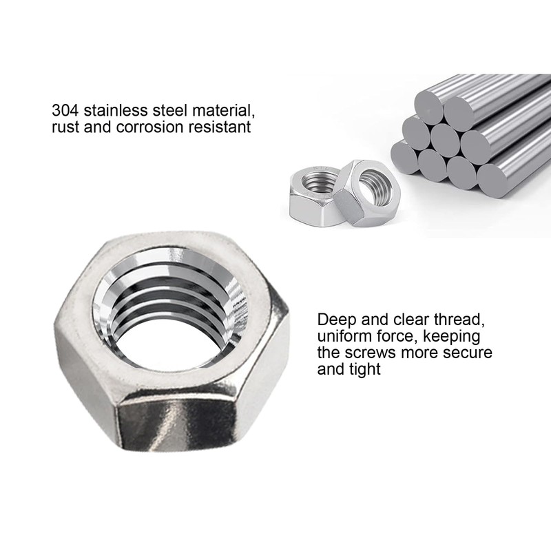 Leliafleury 50Pcs Hexagon Nuts M6 Stainless Steel Hex Nuts for