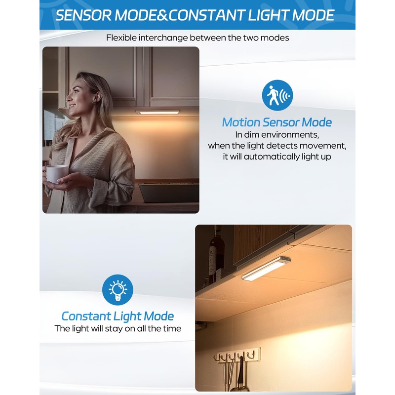 HIBOITEC Led Under Cabinet Lighting Motion Sensor Under Counter Light