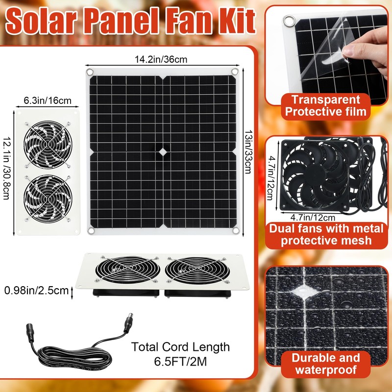 Grinsvalley 2 Set Solar Fan for Chicken Coop with Shed