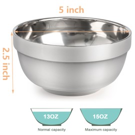 yarlung yarlung 10 Pack Stainless Steel Bowls 5 Inch Snacks Bowls, 15 Oz Soup Bowls Lightweight Salad Bowls Double-walled Metal Serving Dishes for Sauces, Rice, Noodle, Ice Cream