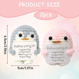 YceLon 2 Stück Positive Pinguin Geschenk mit Karte, 7.5CM Mini Penguin Geschenke für Freunde, Positive Geschenke für Krebskranke, Kleine Pinguine Spielzeug als Glücksbringer, 1 Grau & 1 Rosa