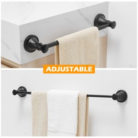 BESy Adjustable 16 to 26 Inch Bath Towel Bar Rack for Bathroom Towel Holder, Wall Mounted Towel Bar Rod Hanger Bathroom Hardware Accessories Hotel Style, Stainless Steel, Matte Black