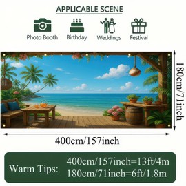 HOMETITUTE Summer Garage Door Banner 13x6ft Beach Ocean Theme Backdrop Palm Trees Deck Summer Party Decoration Banners for Outdoor Wall Decor Pool Luau Party Photo Prop Background