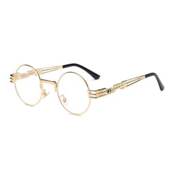 Dollger John Lennon Vintage Steampunk Sunglasses Women Men Round Hippie Sunglasses UV400 Metal Frame, Clear lens / gold frame