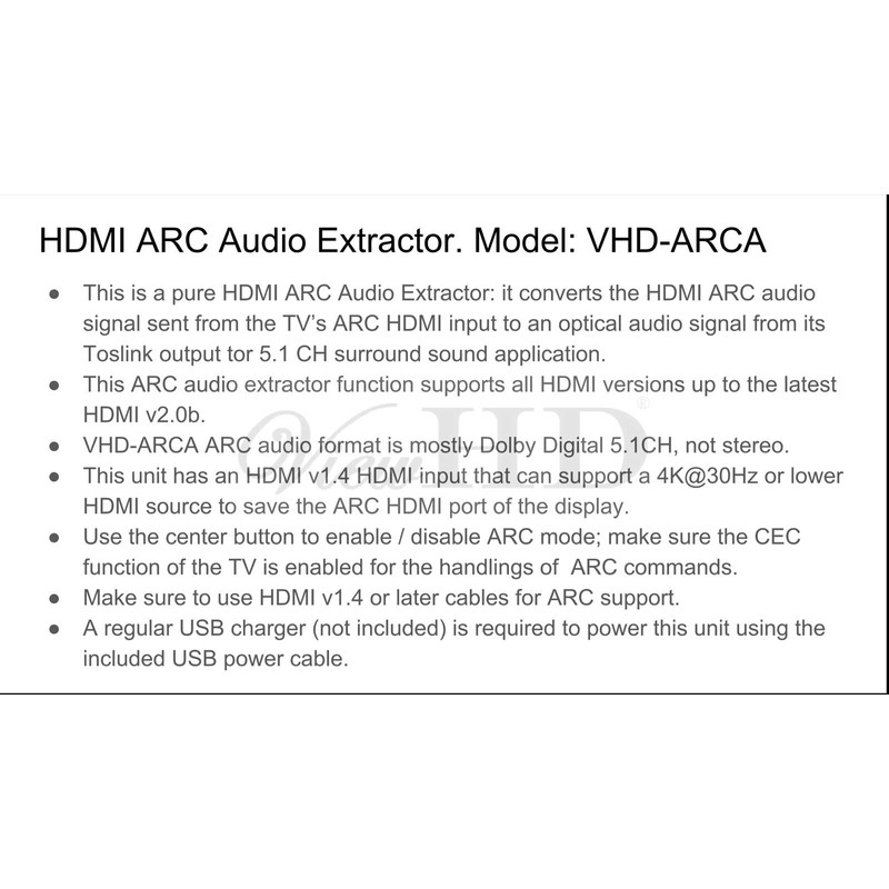 ViewHD HDMI ARC Audio Extractor | ARC Audio Extractor |