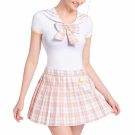 Landofgenie Women Onesie for Cotton Pajamas Bodysuit Set for Cosplay School Girl JK Uniform Japanese Student Suit Orange