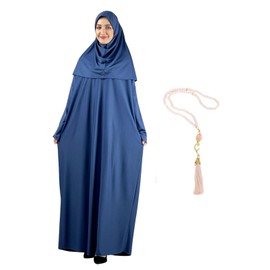 Modish Group Women Prayer Clothes With Hijab Muslim Outfits Long Robe Abaya Turkish Islamic Dresses Dubai Kaftan With Rosary (as8, alpha, one_size, regular, regular, Indigo, One Size)
