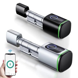 Xenocam Smart Electronic Door Lock Cylinder with Fingerprint, 2 Keys, IC Card, Smart Life/Tuya App Control, Bluetooth, Cylinder Lock 60-90mm (Black)