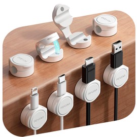 FLYLEAD 8 Stück Silikon Kabelhalter Magnetische Kabelclips Selbstklebende Kabelmanagement Schreibtisch organizer für Nachttisch, Ladekabel, HDMI, USB, Audiokabel, Weiß