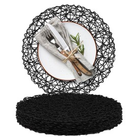 AHHFSMEI Paper Braided Round Placemats Set of 8 Natural Non-Slip Heat Resistant Table Mats for Dining Tables Woven Indoor & Outdoor Place mats(Black,8)