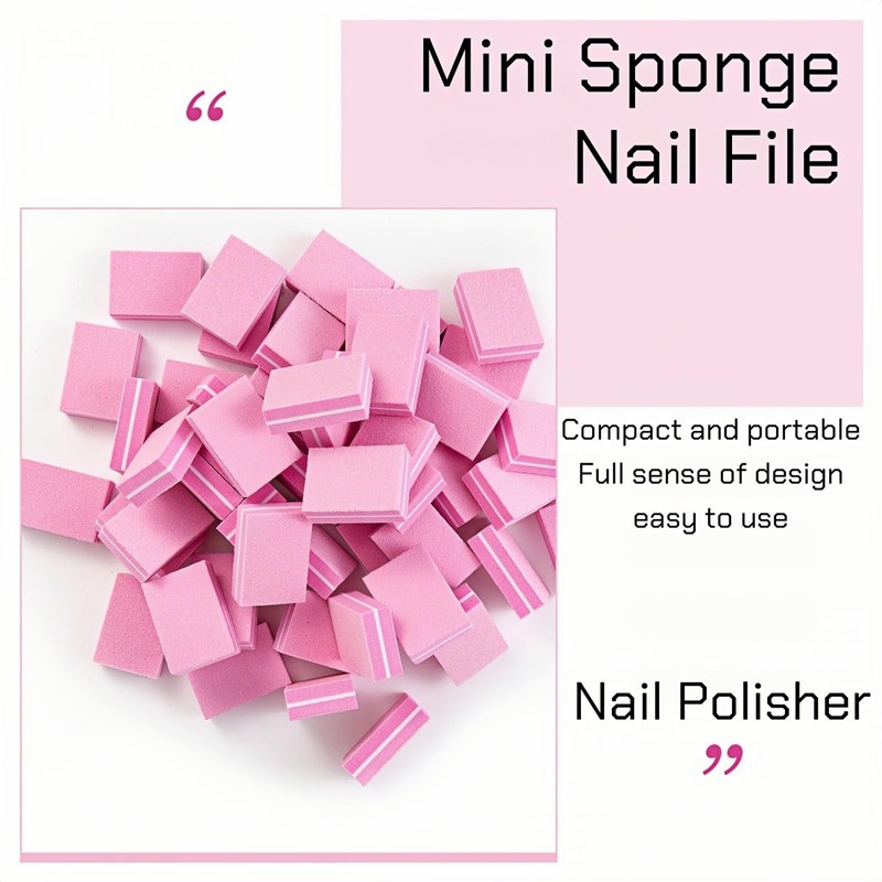 50pcs Mini Nail Buffer Blocks - 100/180 Grit Dual-Sided Sponge