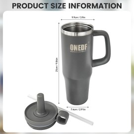 OONEDAYS FIT 40oz Large Insulated Tumbler with Handle and Silicone Straw for Cold and Hot Drinks, Leak-Proof and BPA-Free, Gifts for Women Men Him Her (limestone ash, 40oz)