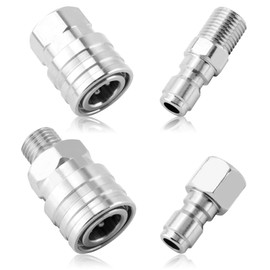 Axrivonte 2 Sets NPT 1/4 Inch Pressure Washer Coupler Quick Connect Plug, Pressure Washer Adapter Set, Stainless Steel Quick Connector Fittings (Internal Thread, External Thread)