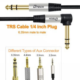DTech Electric Guitar Cable TRS 1/4 Instrument Cable Aux Right Angle Balanced Stereo Jack Quarter Inch 6.35 mm (1.5 m Right Angle)