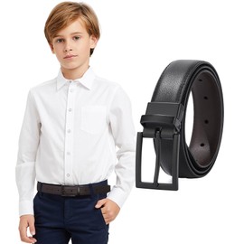 WELROG Genuine Leather Boys Belt Kids Black Leather Belts for Boys age 8-10 boys belts age 13-14 School Uniform Belt