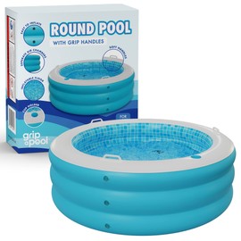 Inflatable Round Swimming Pool with Blow Up Padded Floor, Cup Holder, Handles and Drain - 60"x22" Deep Round Large Kiddie Pool Perfect for Adults and Kids Ages 4 5 6 7 8+