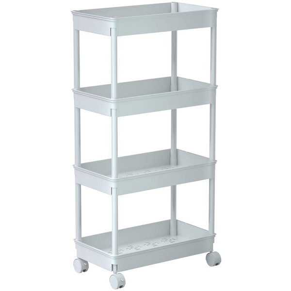 Sooyee 4 Tier Wide Storage Cart Mobile Shelving Unit Organizer Slide Out Storage Rolling Utility Cart Tower Rack for Kitchen Bathroom Laundry, Plastic & Stainless Steel,White