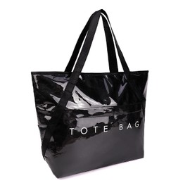 IBEE PVC Tote Bag for Women Clear Extra large Tote Bags with Zipper Letters Print Kraft Paper Beach Bag Structured Jelly Tote Bag Waterproof Carryall for Work Travel