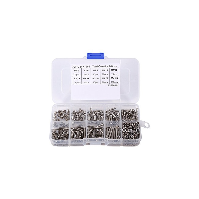 340pcs Tornillos Tuercas Pernos M3 Tornillos Tornillos de Acero Inoxidable