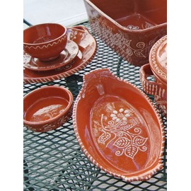 Portuguese Pottery Terracotta Glazed Clay Serving Platter for Oven Made in Portugal