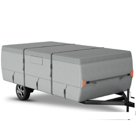 Tuszom Pop Up Camper Cover, 7 Layers Waterproof Folding Camping Trailer Cover for Snow Upgraded Tearproof RV Cover with 5+2 Windproof Strapsand Storage Bag (Gray, Fits 10' - 12')