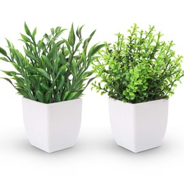 Der Rose 2 Packs Fake Plants Mini Artificial Greenery Potted Plants for Home Decor Indoor Office Table Room Farmhouse