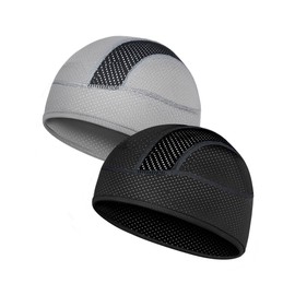 Becellen 2 Pack Cycling Skull Cap, Cooling Helmet Liner Beanie Mesh Lightweight Cycling Hats Under Helmet Summer Breathable Running Hat for Men Women Black, Grey