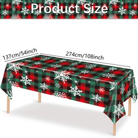 KALOR 3 Pack Christmas Tablecloth, 54 x 108 Inch Red Green Snowflake Large Disposable Table Cover, Waterproof Vintage Cloth for Party Decorations Supplies