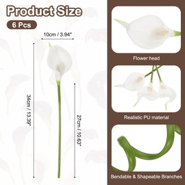 sourcing map 6Pcs Artificial Calla Lily Fake Flowers 13" White