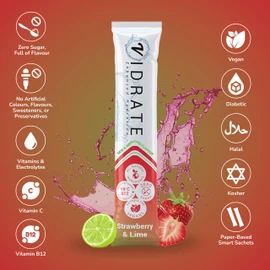 Electrolytes Powder - Hydration Sachets Packed with Vitamins - Zero Sugar Rehydration Sachet, No Artificial Sweeteners, Preservatives by ViDrate - Strawberry & Lime Large Pack, 20 Electrolytes Sachets