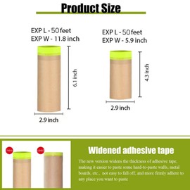 Hubaow Tape and Drape, 12” x 200 feet Masking Paper for Painting, Pre-Taped Masking Paper with Adhesive, Paint Tape, Car Protection Covering Paper for Car and Furniture, Floor (4 Pack)