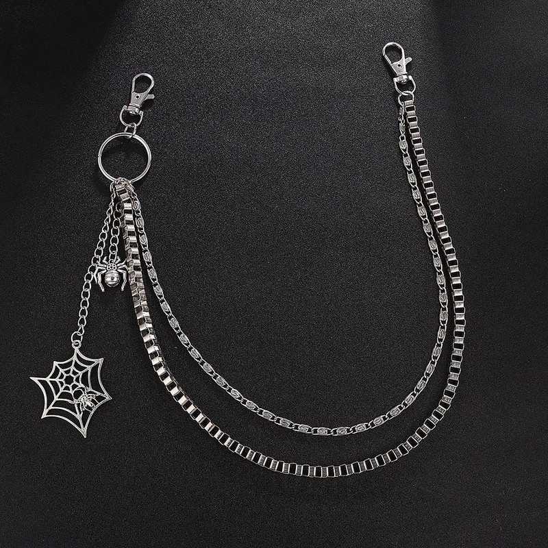 Gothic Spider Web Chain Belt, Metal Biker Jeans Pants Chain,