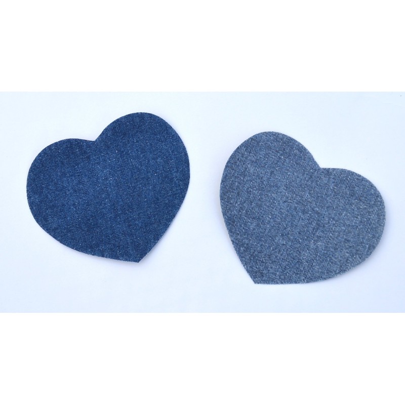 Kleiber Iron On Denim Jean Heart Shaped-Medium Blue-2 Patches,8.5 cm