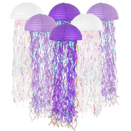 Paper Lantern Decoration, Pack of 6 Jellyfish Paper Lanterns, Ocean Lanterns, Lampshade, Mermaid Lantern Decoration, Ocean Theme Party Supplies for Children, Theme Party, Christening, Birthday, Room