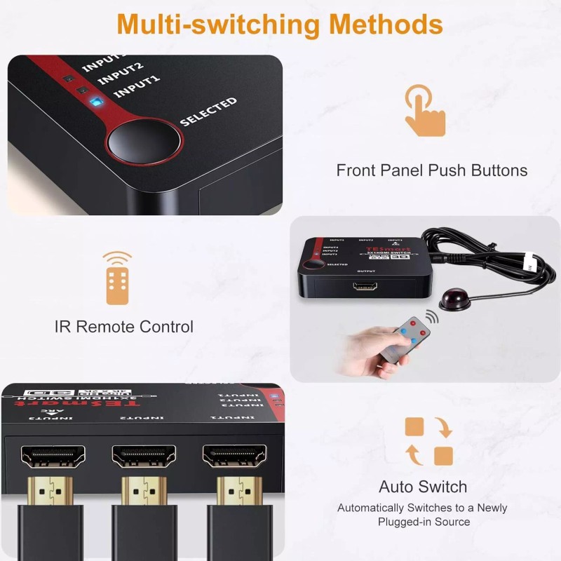 TESmart 3x1 HDMI Switch HDMI Switch With Remote New In