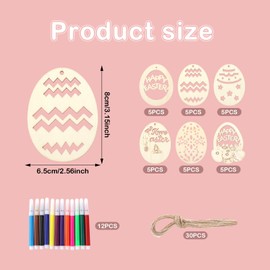 30stk Oster-Hängeornamente Holz, Bemalbare Ostereier Holz mit Pinseln und Seilen Oster Bastelset Holz Holzscheiben Ostereier Unlackierte Holzausschnitte Oster-DIY-Malerei Basteln und Dekor