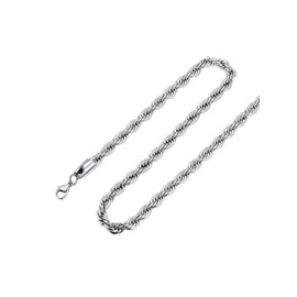 FOCALOOK Twisted Chain Stainless Steel 55cm Necklace Mens Link Chain 6mm Rapper Necklace Stainless Steel, Stainless Steel