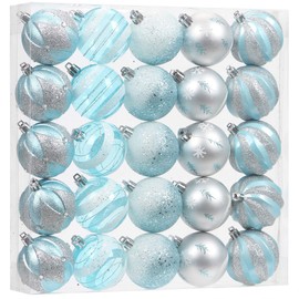 Sea Team 25-Pack Christmas Ball Ornaments with Strings, 60mm/2.36-Inch Medium Size Baubles, Shatterproof Plastic Christmas Bulbs, Hanging Decorations for Xmas Tree, Holiday, Wedding, Party, Babyblue